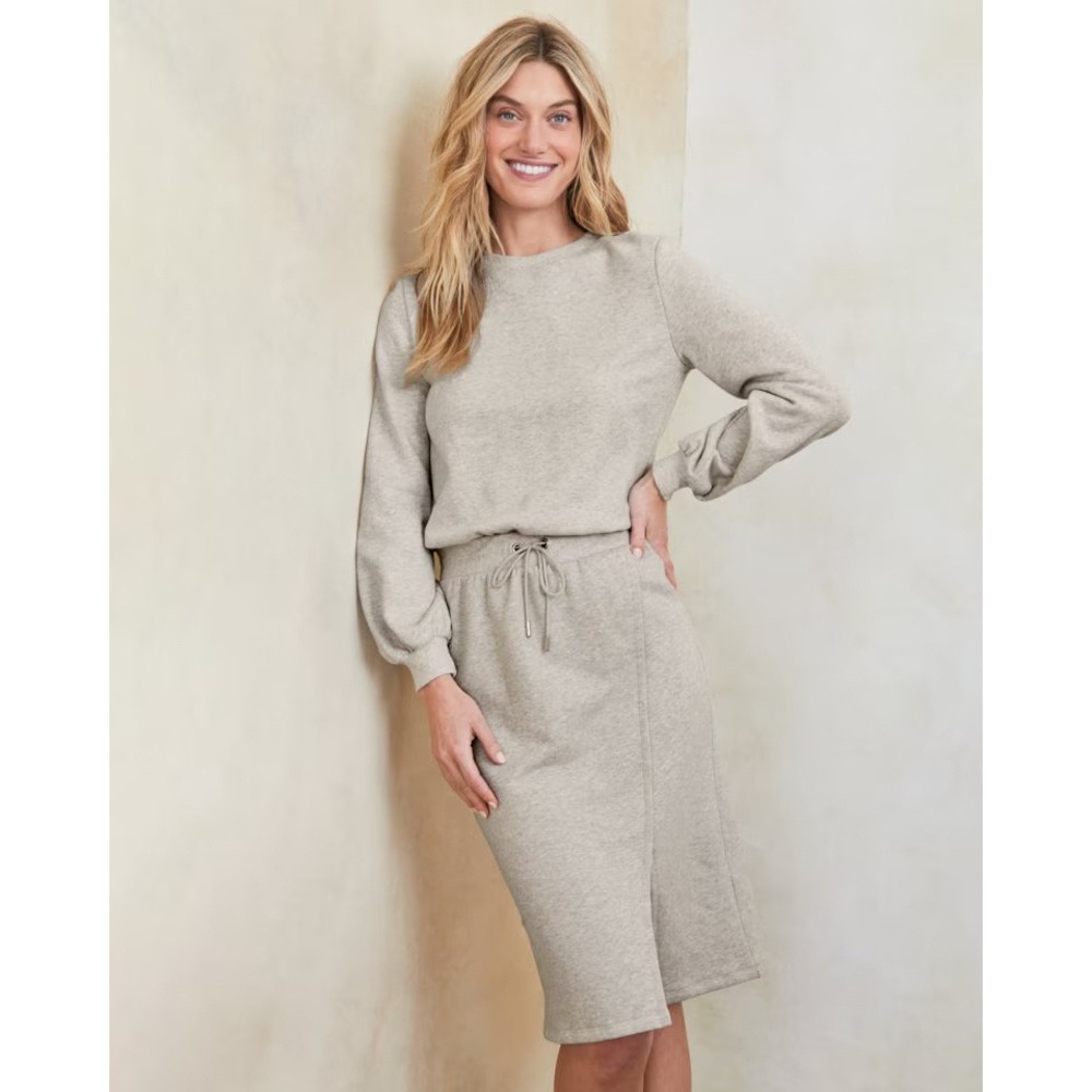 Garnet Hill Womens Organic Cotton French Terry Sweatshirt Dress Size L Gray